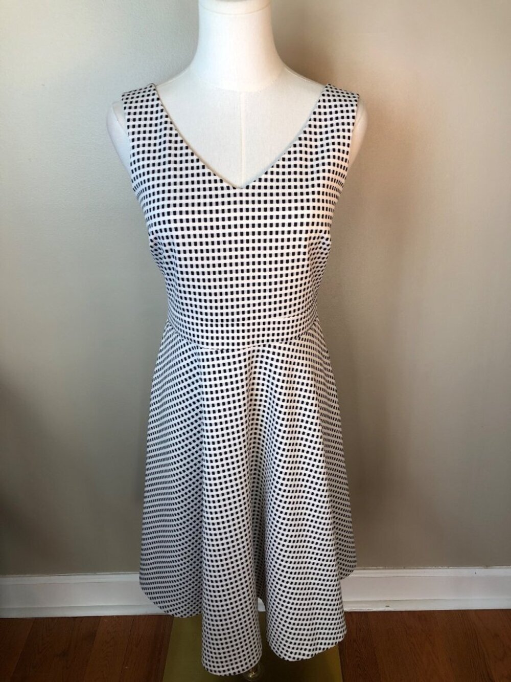 Catherine Malandrino Fit & Flare White Black Dotted Dress Paris Garden Party - 4